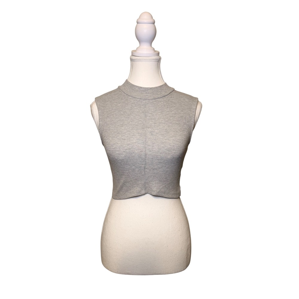 Forever 21 Gray Ribbed Cropped Mock Neck Tank Top Small
